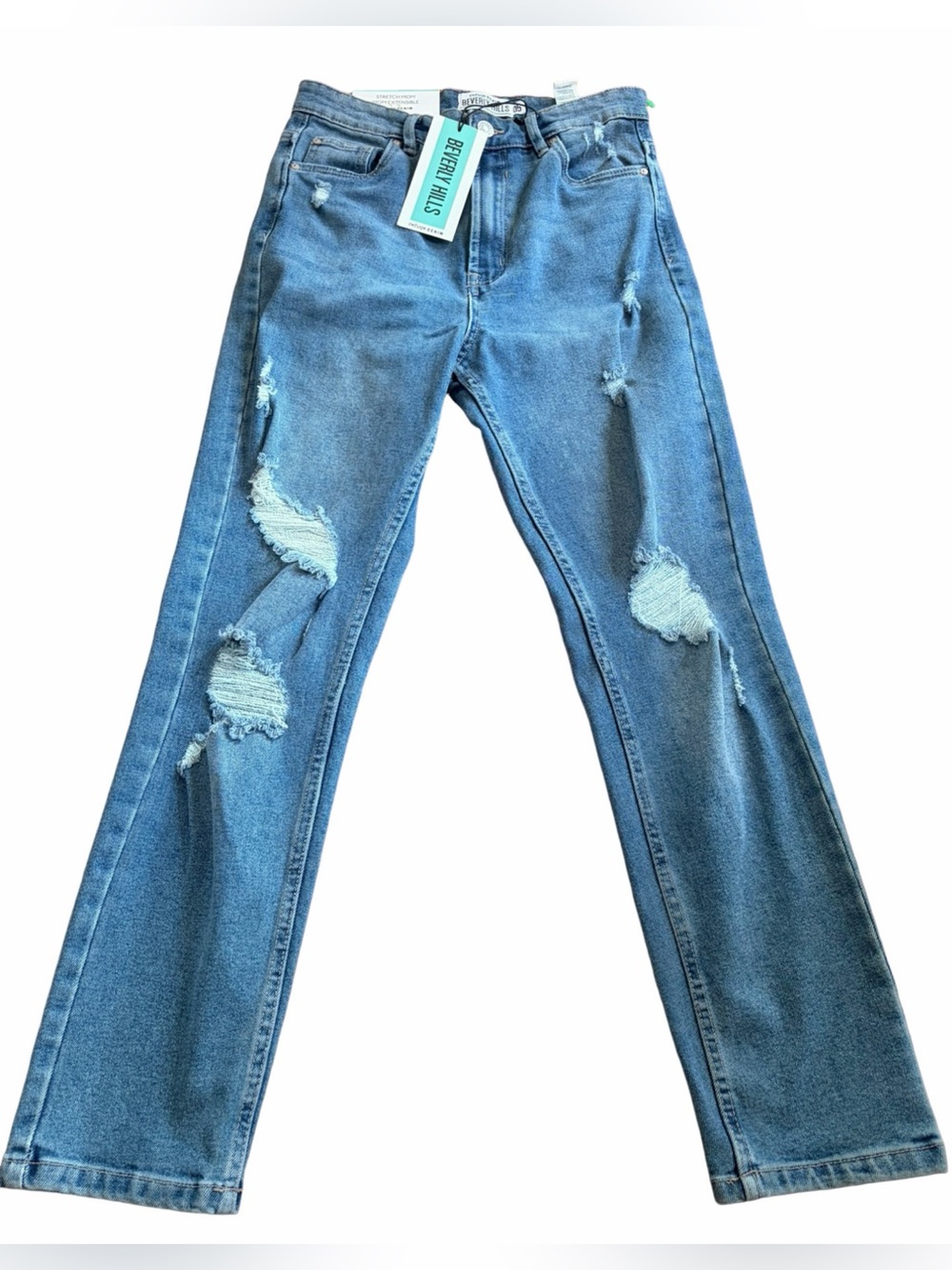 NWT Refuge Denim Beverly Hills Stretch Mom Jeans Distressed Blue Size 5 / W27